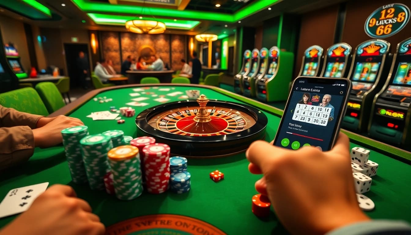 Experience the thrill of LUCK 8 at our luxurious casino with poker chips and roulette.