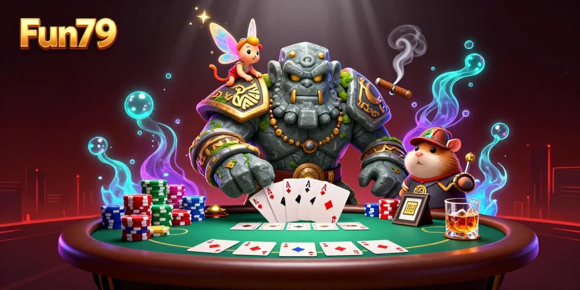 Win big at Fun79 with thrilling casino adventures featuring magical characters and a poker scene.