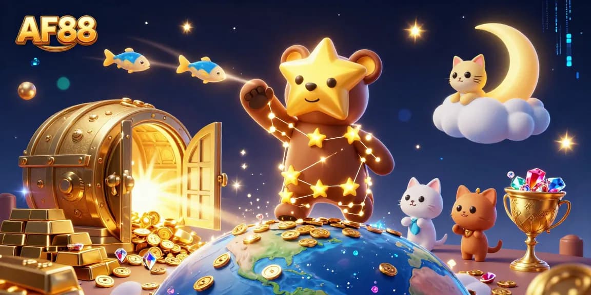 Experience the thrill of AF88 while gathering treasures in a vibrant 3D casino illustration.