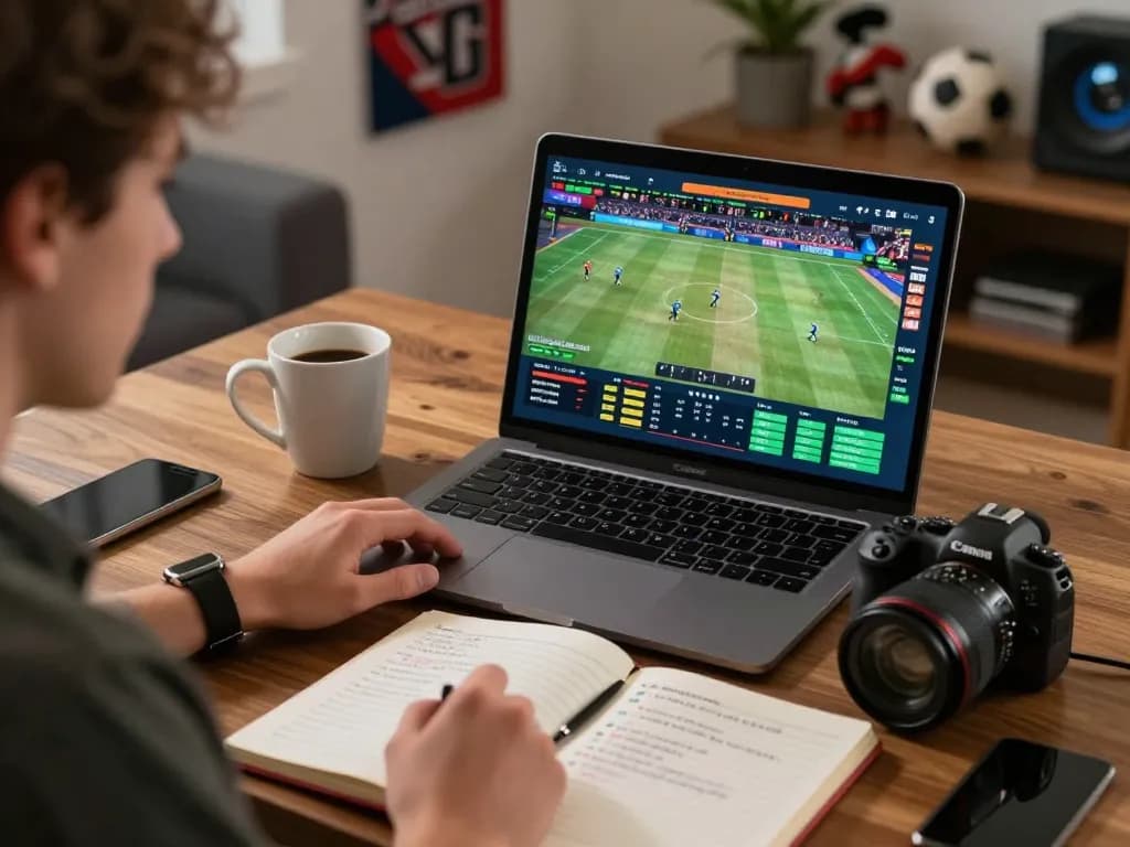 Betting strategies at home using a laptop for tylekeo online gambling analysis.