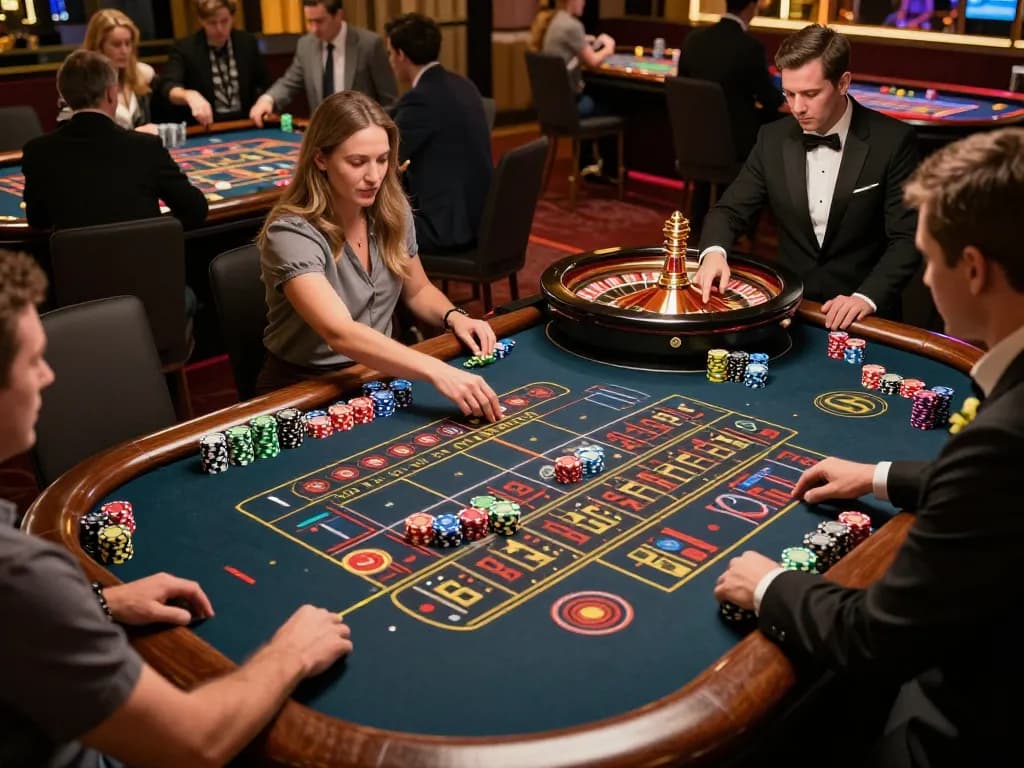 Players engaging in roulette bets at 78win com, showcasing lively casino atmosphere and strategic gameplay.