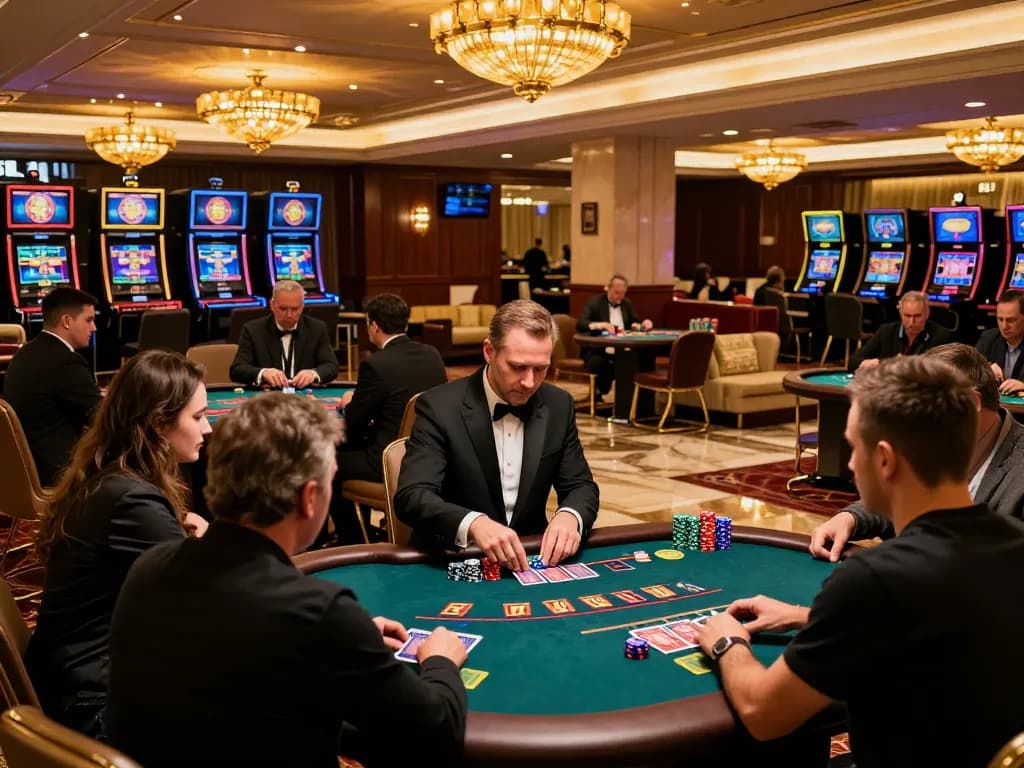Players engaging in a thrilling blackjack game at go99's luxurious casino with vibrant atmosphere