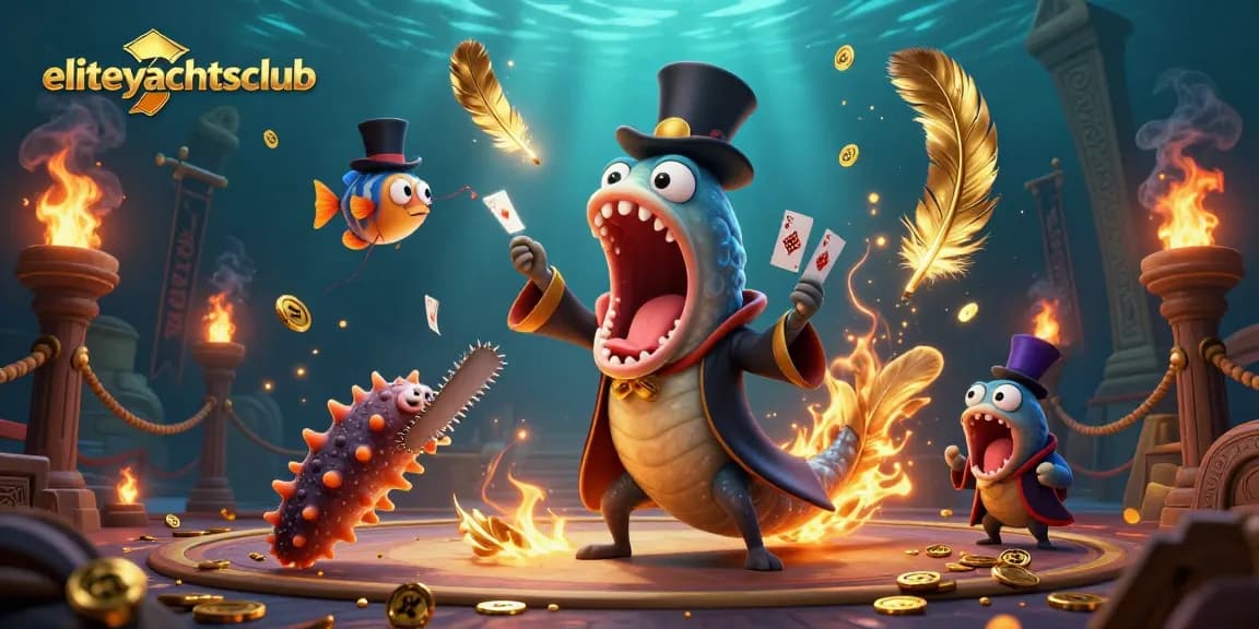 Experience eliteyachtsclub's thrilling magic act with animated sea creatures performing in a vibrant underwater casino scene.