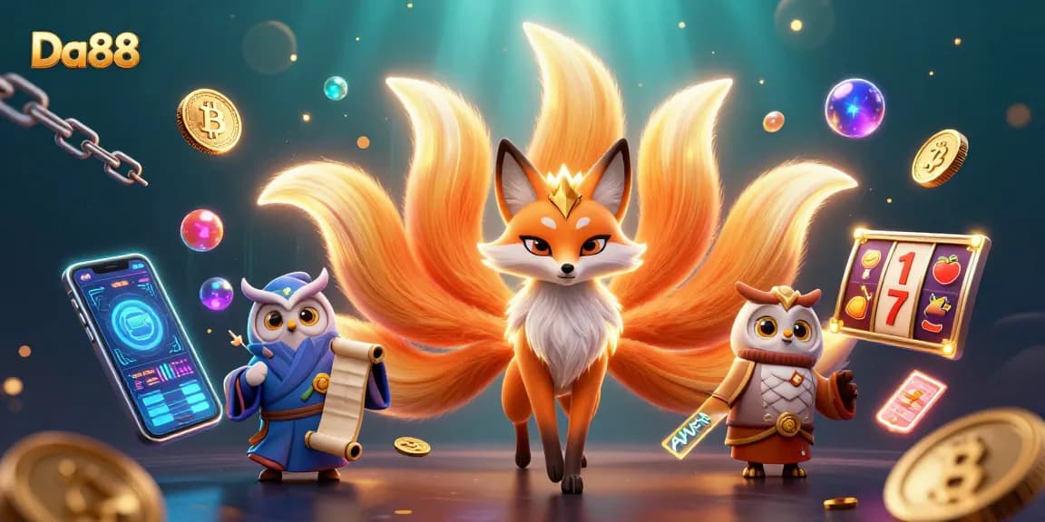 Play exciting slot games with Da88, featuring vibrant characters and dazzling cryptocurrency elements.