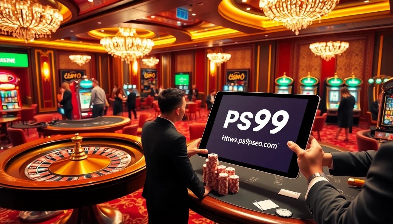 Experience thrilling casino action at https://ps99seo.com/ with poker tables and roulette wheels illuminated in luxury.