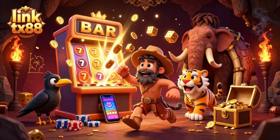 Experience thrill and winnings at link tx88 in this vibrant prehistoric casino scene.