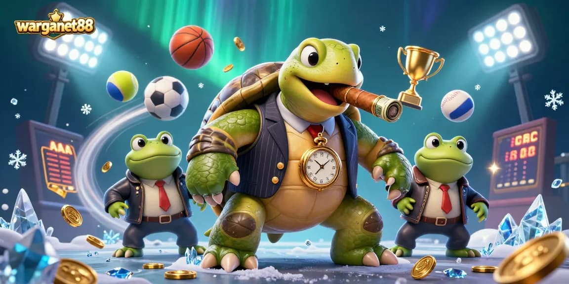 Witness warganet88's thrilling gameplay with a 3D turtle mobster and frog enforcers in action.