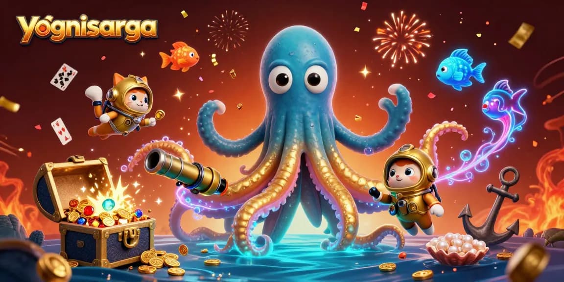 Experience winning moments with yognisarga amidst a vibrant casino-themed underwater adventure.