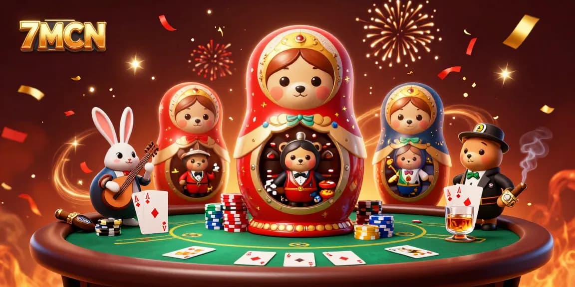 Engage with live betting on 7MCN, showcasing diverse bear dealers and vibrant poker action.
