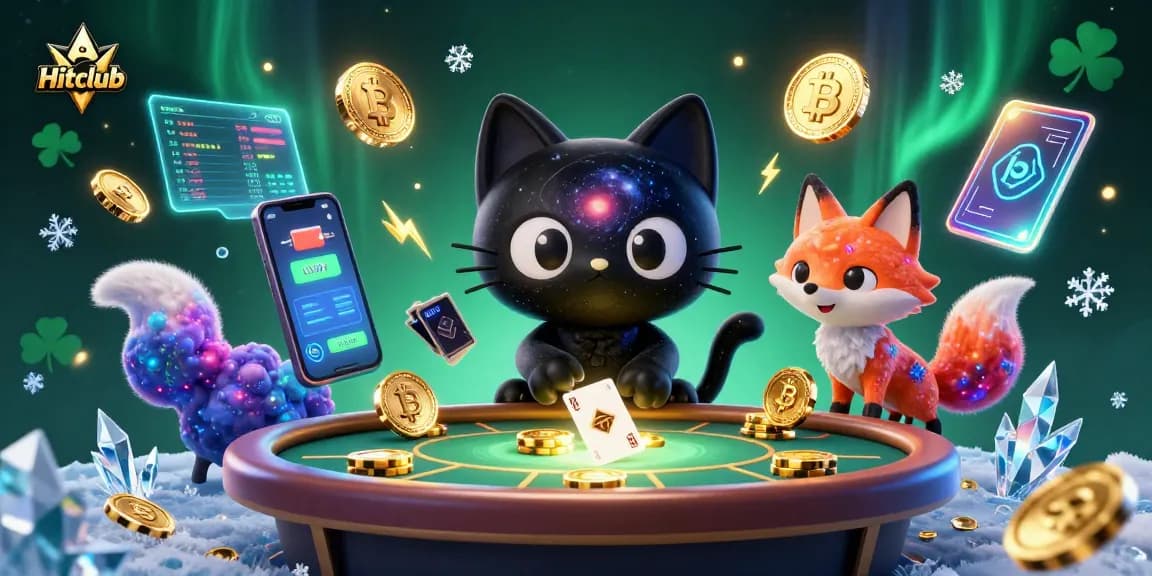 Hitclub captures players' attention with a cosmic casino scene featuring a black hole cat pulling in poker chips.