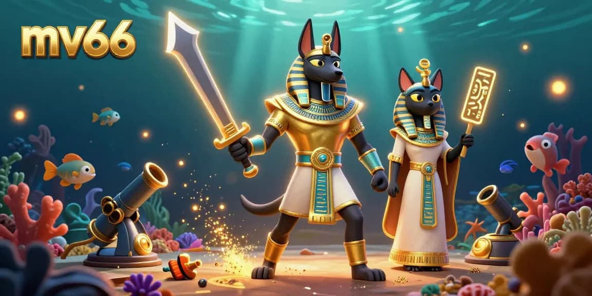 Experience thrilling fish shooting adventures with mv66, featuring ancient Egyptian warriors and vibrant underwater elements.