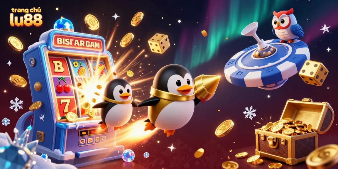 Experience the excitement of trang chủ lu88 with dynamic casino elements in a vibrant 3D illustration.