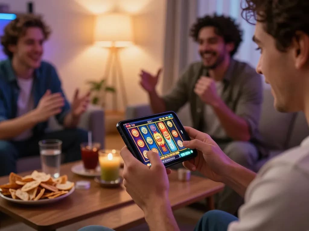Player enjoying a slot deposit 5000 game on smartphone, vibrant colors and engaging gameplay highlighted