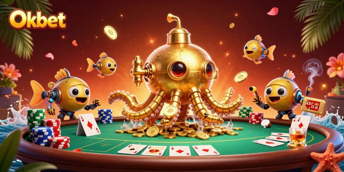 Engage in thrilling poker at Oxbet's vibrant casino scene featuring a dynamic kraken submarine.
