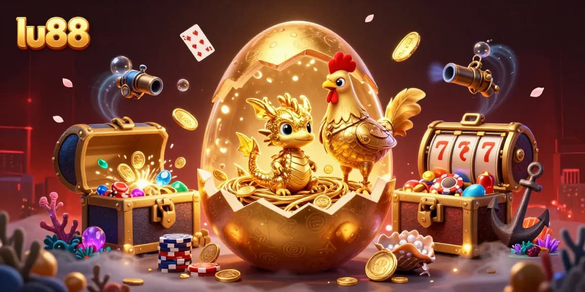 Experience thrilling moments with lu88 as a golden baby dragon emerges from its egg amidst vibrant casino symbols.