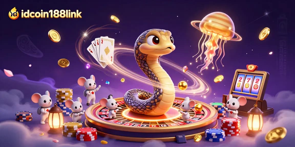 Engage with idcoin188link in a vibrant cosmic casino scene featuring dynamic characters and game elements.