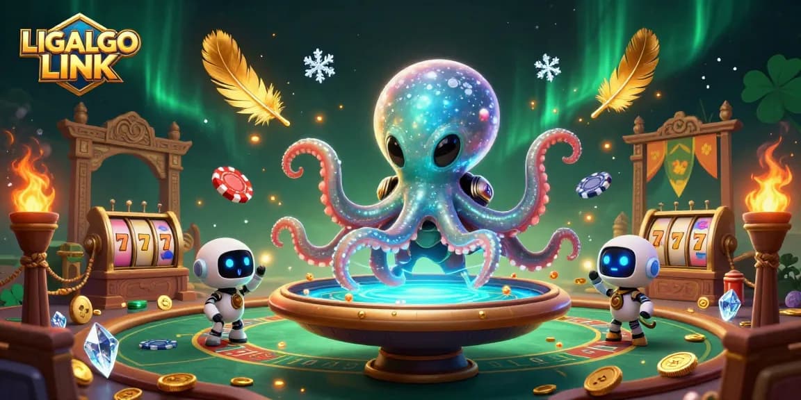 Experience thrilling action at LIGALGO LINK with a vibrant scene of slot games and alien excitement.