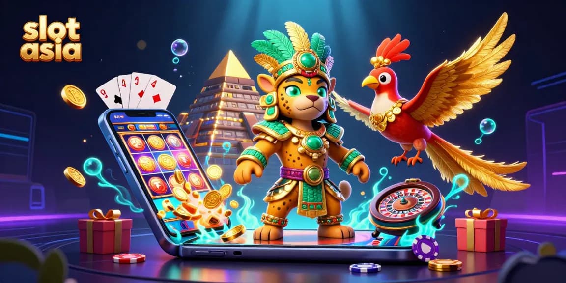 Engage with exciting slot asia games, featuring dynamic visuals of spins, coins, and thrilling gameplay.