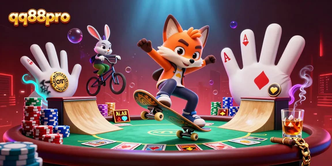 Experience thrilling action with qq88pro in a vibrant 3D casino setting featuring playful characters.