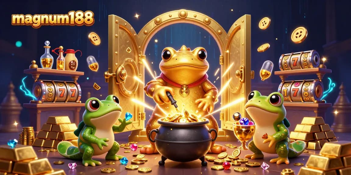 Experience the magic of magnum188 with a golden salamander alchemist and casino elements transmuting luck into winnings.