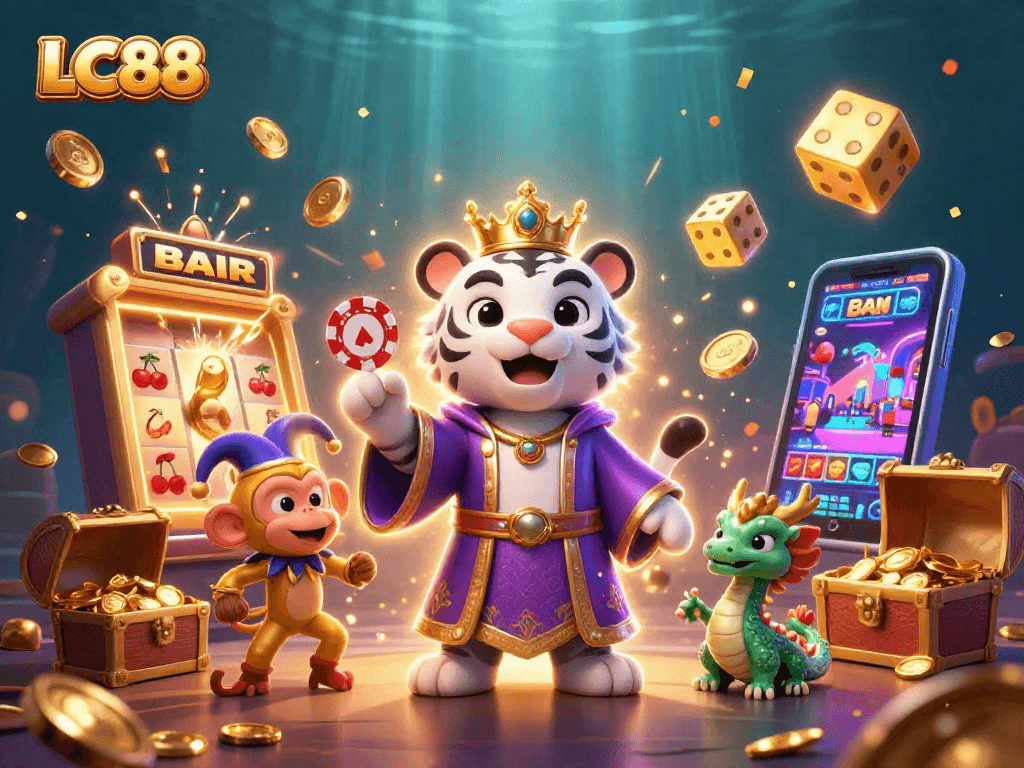 Experience exciting gaming moments at LC88 with vibrant characters and dynamic casino elements.
