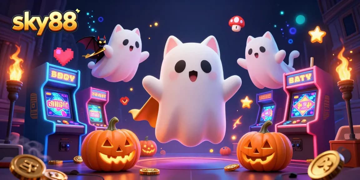 Play thrilling casino games with sky88 featuring a ghost cat and fun gaming elements.