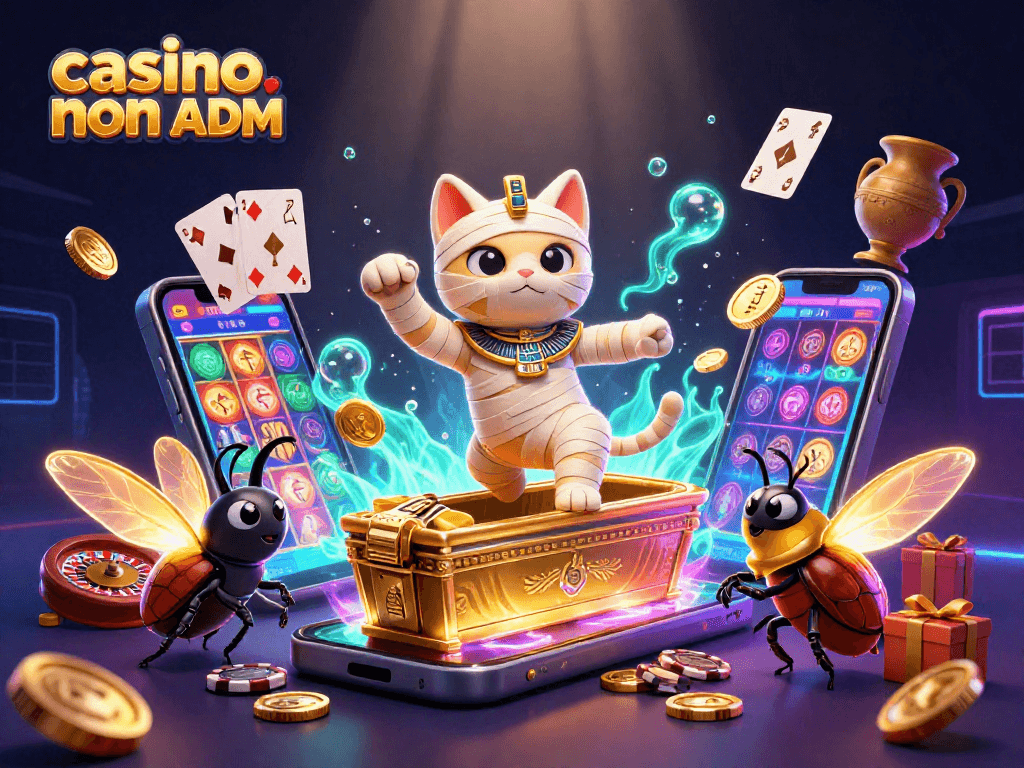 Gioca nei migliori casino non ADM con gatti mummificati e carte egizie fluttuanti in un casinò affascinante.