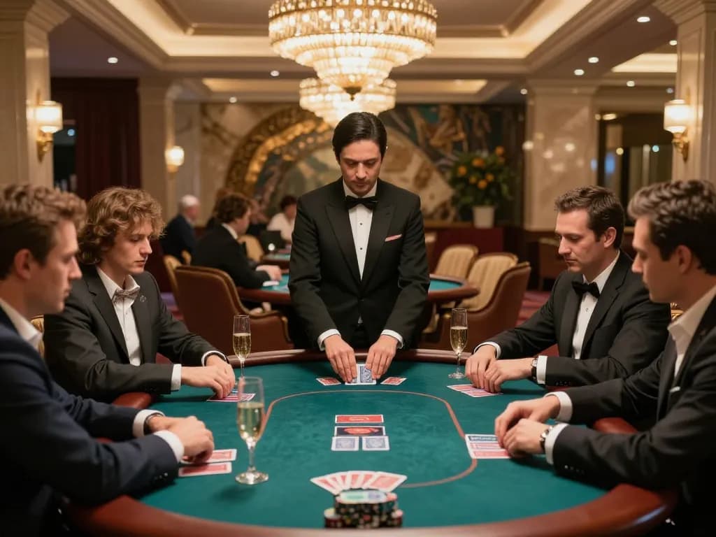 77WIN high-stakes poker action in a luxurious casino VIP room with elegant decor