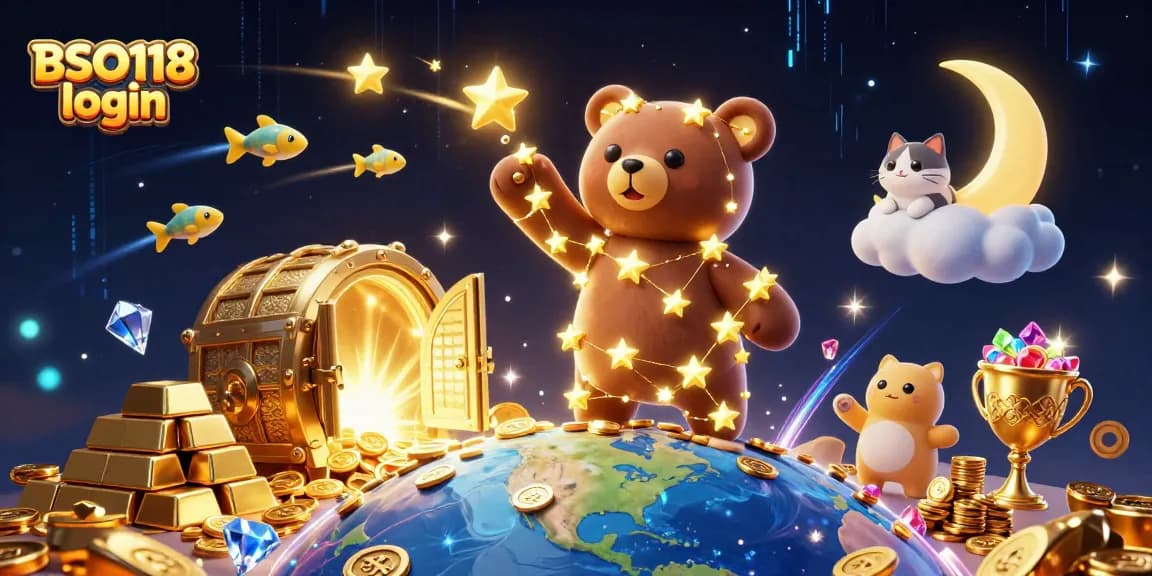 Engage with BSO118 login for a captivating casino experience featuring a treasure-filled cosmic scene.