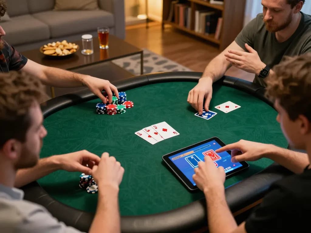 Players engage in an exciting online poker game at Rik VIP, showcasing colorful chips and cards in a lively atmosphere.
