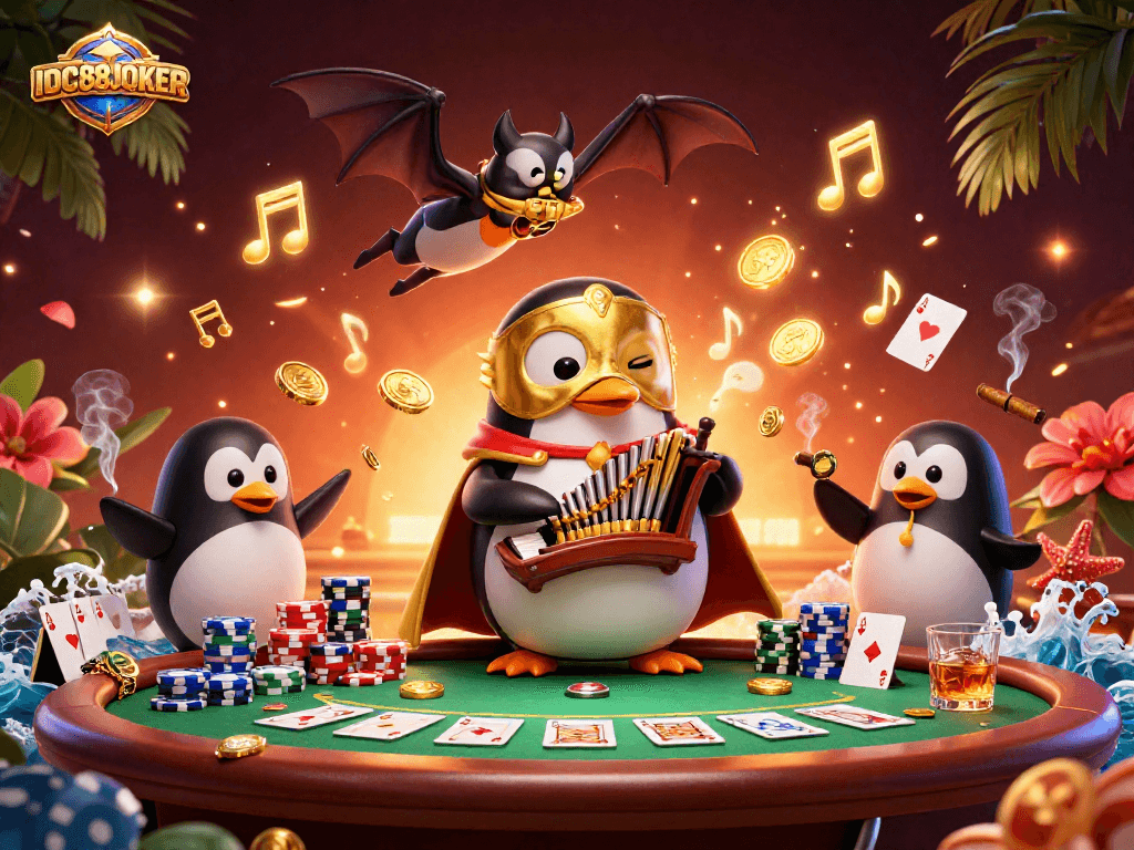 Experience thrilling gameplay with IDC88JOKER's vibrant 3D casino scene featuring unique characters and elements.