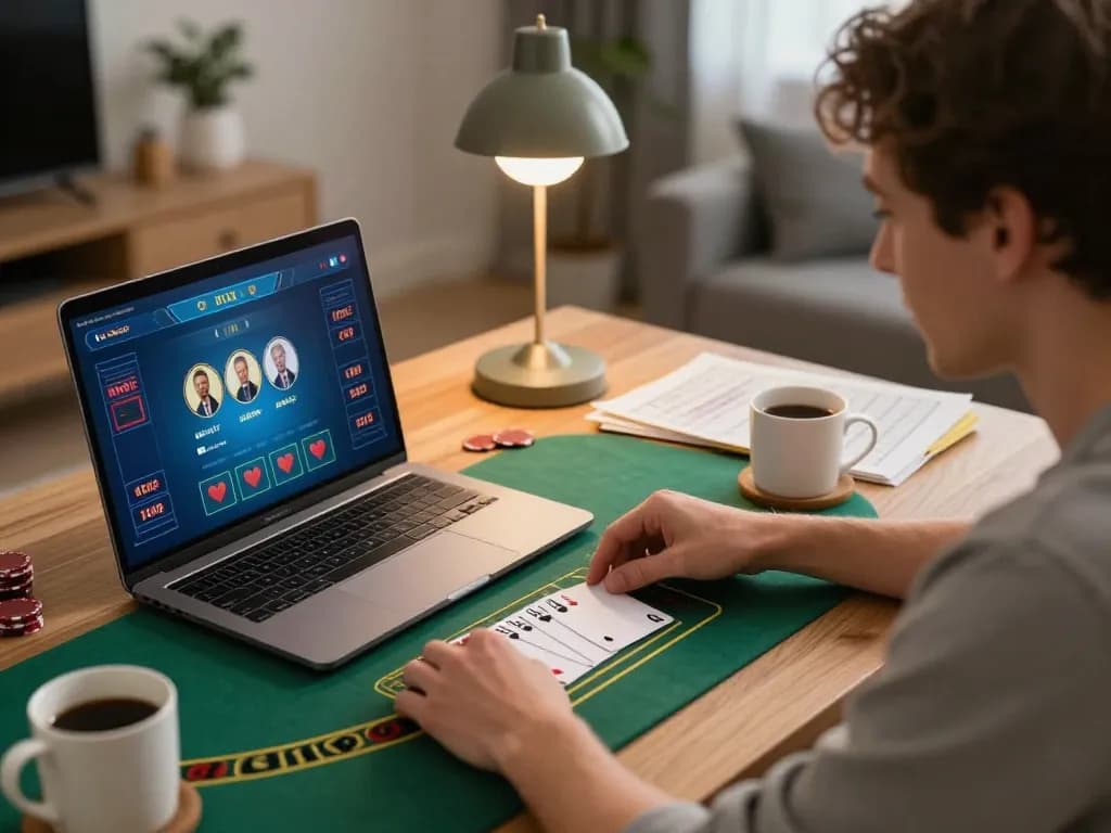Engaged player at home using lienminhkjc for live dealer blackjack, showcasing responsible gaming