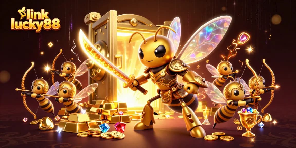 Win big with link lucky88 in this vibrant 3D casino-themed illustration featuring golden treasures.