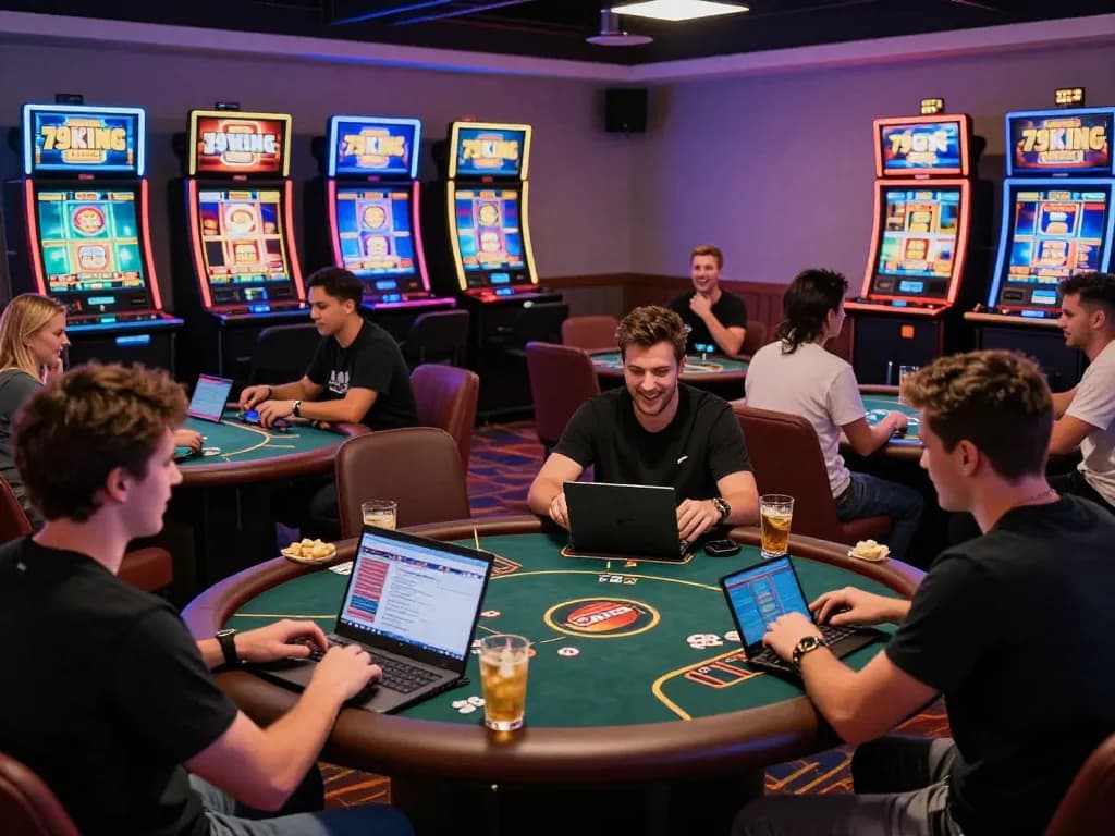 Dynamic gambling scene showcasing gamers engaging with 79KING chính thức online casino.