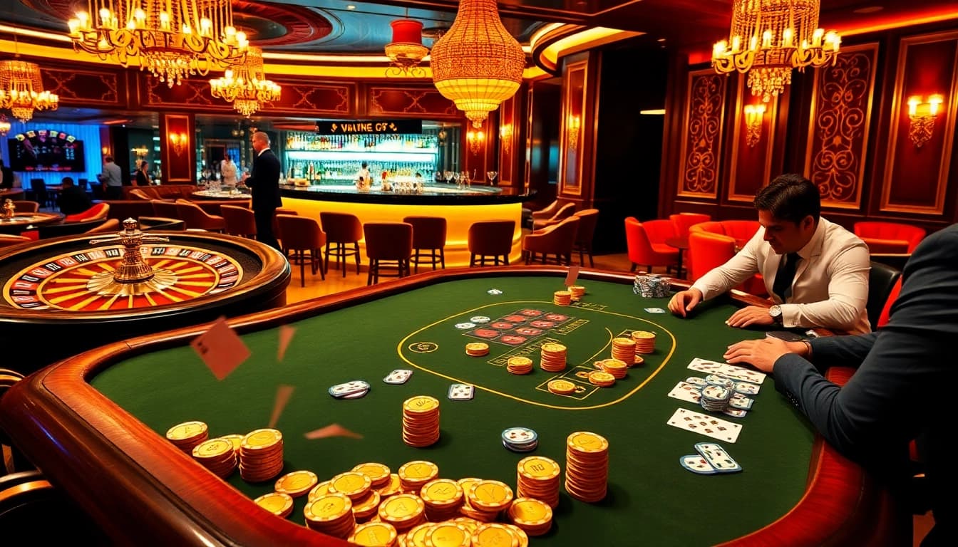 High-stakes players enjoying poker at 789club's luxurious casino table.