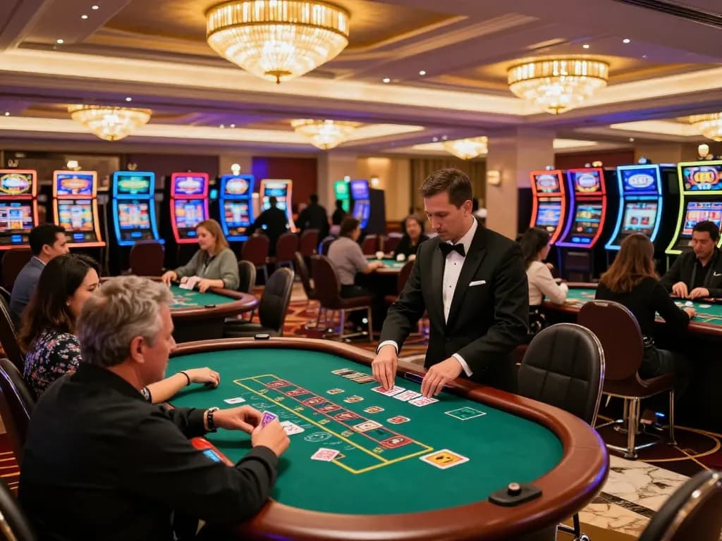 Engaging gameplay at tic88 casino with players at blackjack tables, showcasing strategic fun.