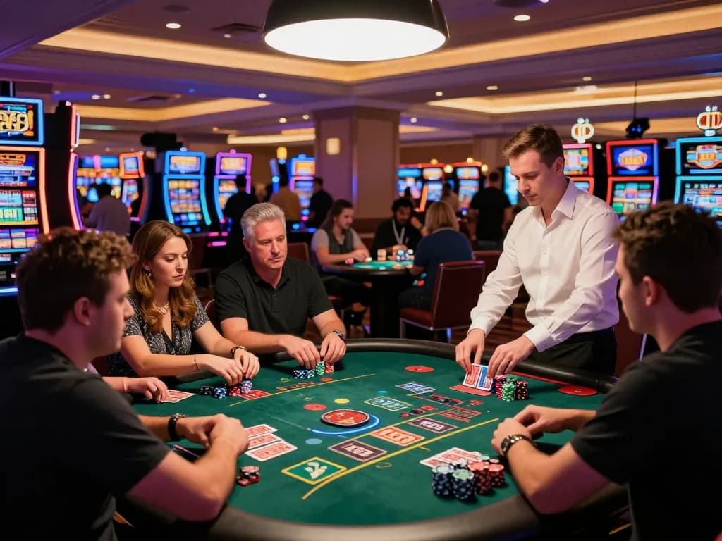 Nohu blackjack table with players engaged, showcasing dynamic gameplay and vibrant casino atmosphere