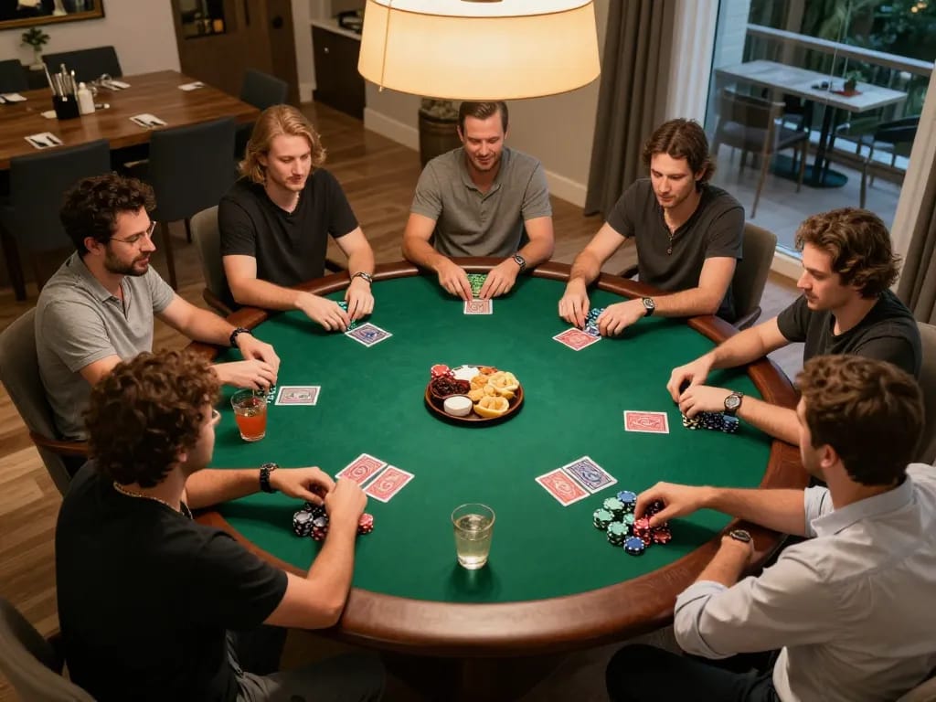Players engaging in an exciting home poker night at MM88, showcasing strategic gameplay and friendship.