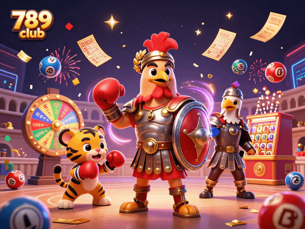 Winning big at 789 club, featuring a dynamic 3D scene with cartoon characters and vibrant elements.