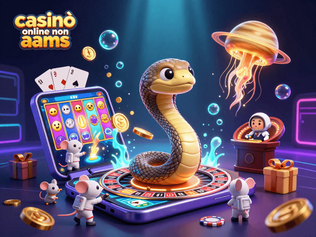 Vincere con casinò online non aams: scena vibrante di casinò spaziale con giochi 3D