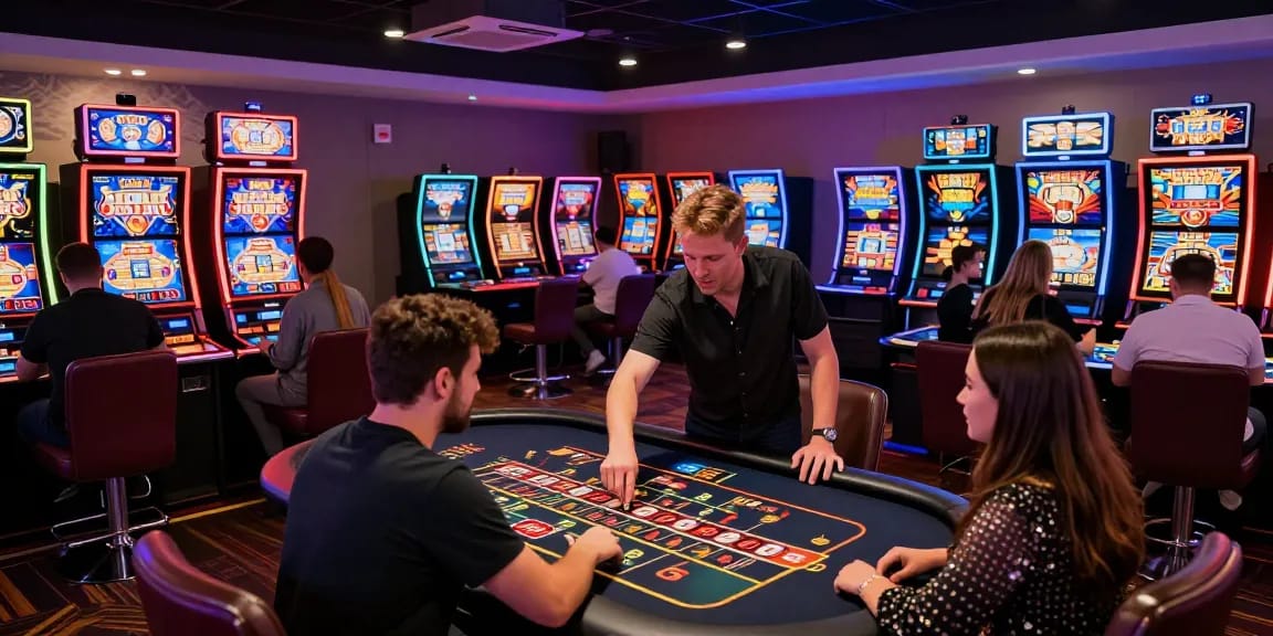 Dynamic online casino gaming scene with diverse players engaged, showcasing the excitement of non-UK casinos at https://sssk.org.uk.
