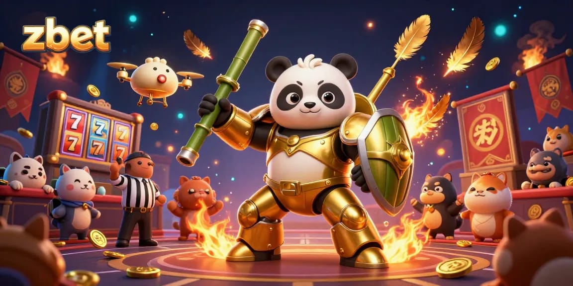 Bet on excitement with zbet as the golden panda battles in a virtual casino arena.