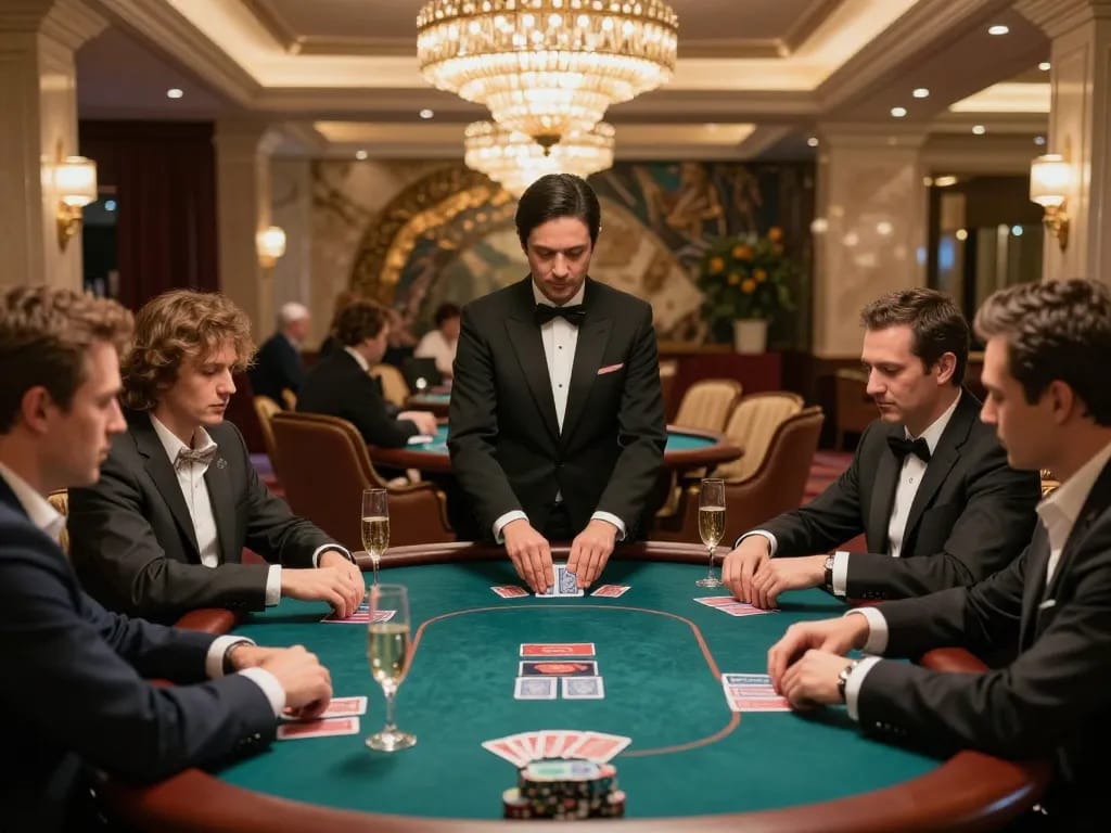 77WIN high-stakes poker action in a luxurious casino VIP room with elegant decor