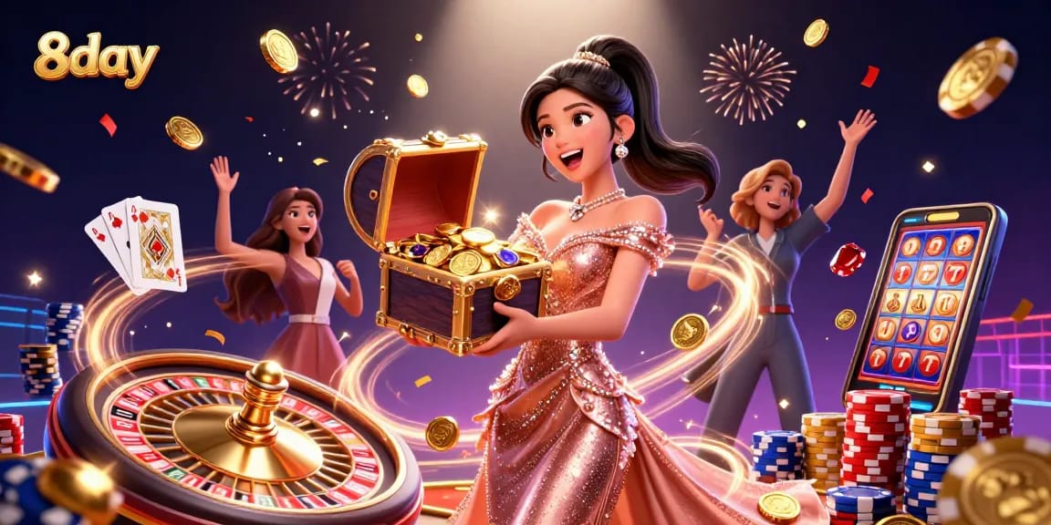 Experience excitement with 8day's thrilling casino game treasures and rewards.