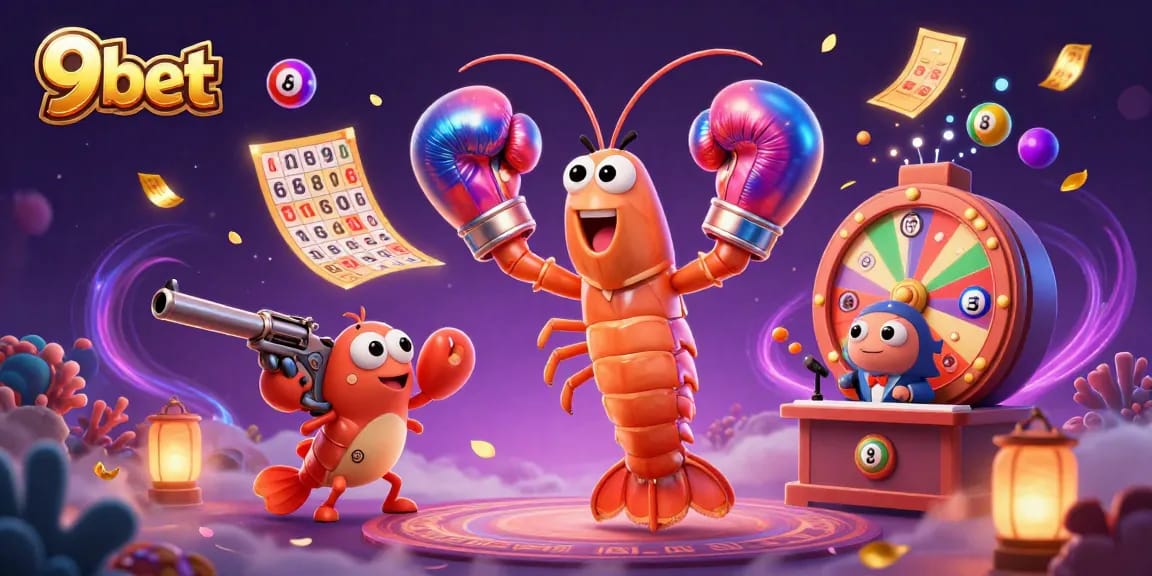Engage in winning lottery excitement with 9bet's vibrant dynamic gaming illustration.