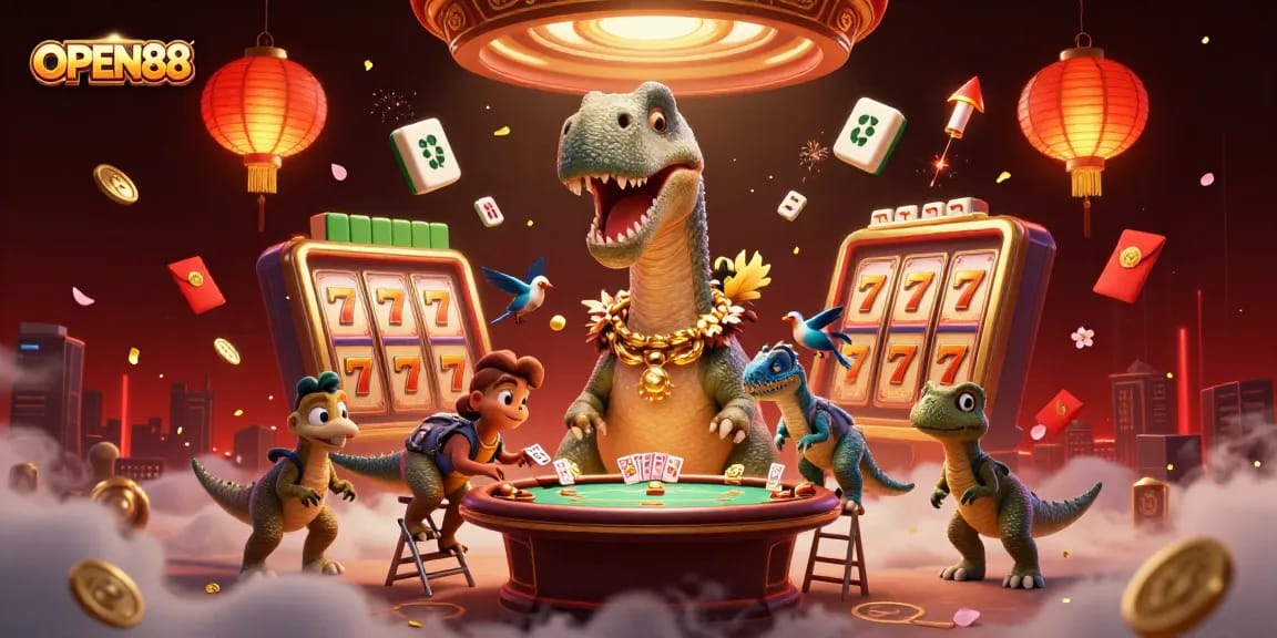 Engage in exciting gameplay at OPEN88 with thrilling slots and a fantasy 3D casino scene.