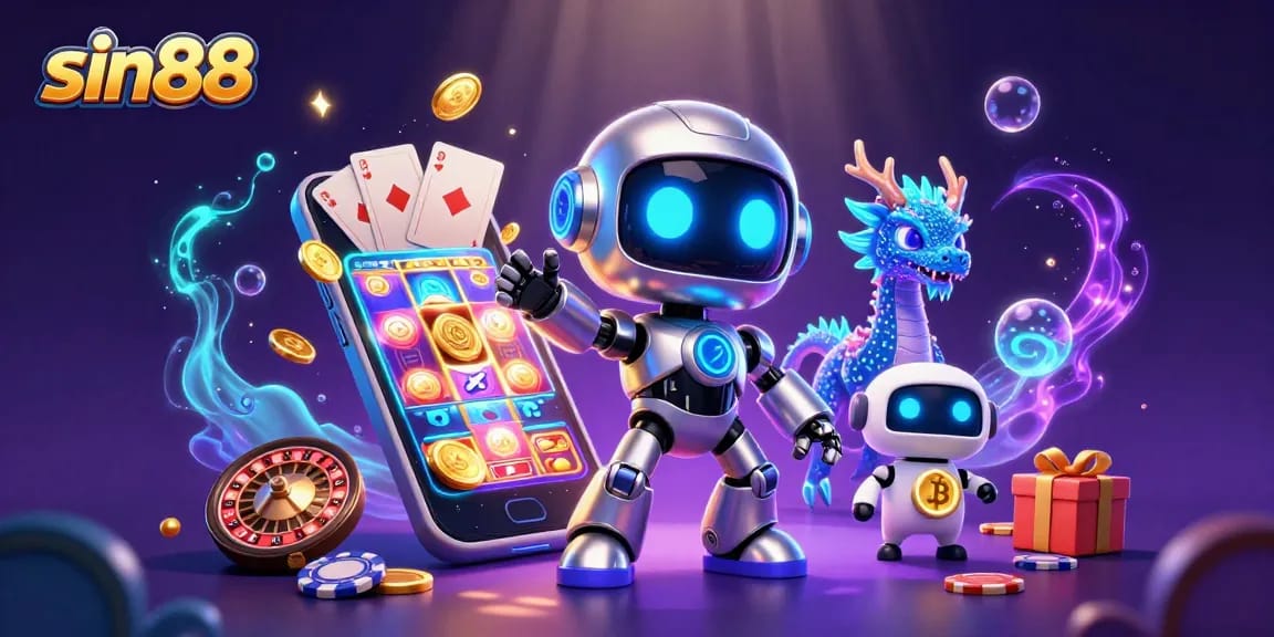 Engage with exciting gameplay at sin88, featuring a vibrant 3D illustration of cyberpunk characters and casino elements.