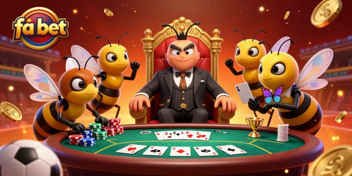 Experience thrilling sports betting with fa bet amidst vibrant characters and dynamic casino elements.