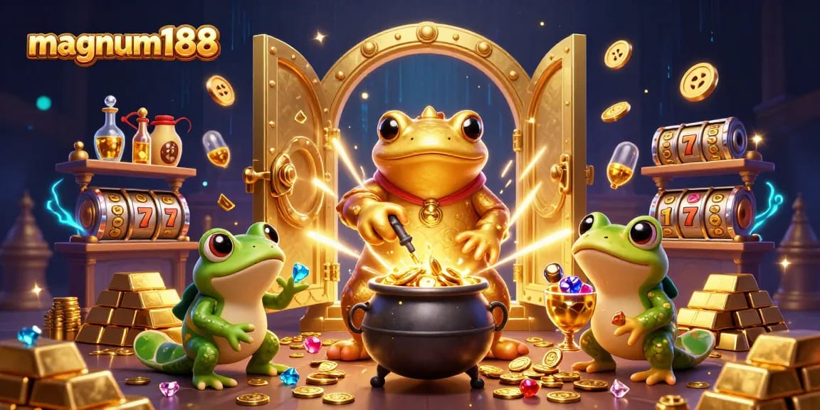 Experience the magic of magnum188 with a golden salamander alchemist and casino elements transmuting luck into winnings.