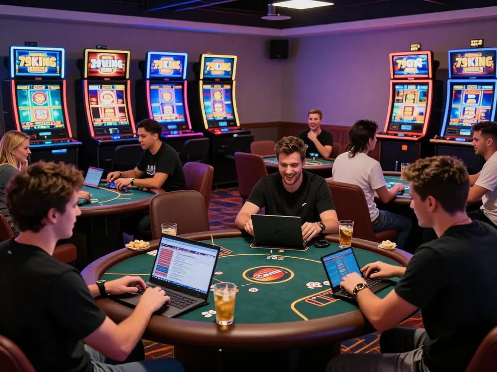 Dynamic gambling scene showcasing gamers engaging with 79KING chính thức online casino.